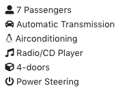 Car Info: 4-doors, Automatic Transmission, AC, Radio/CD Player, Power Steering, 7 Passengers